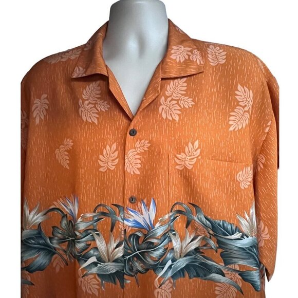 Bali Mens Vintage Orange Floral Hawaiian Aloha Button Up Shirt 2XL Pocket - Picture 5 of 7